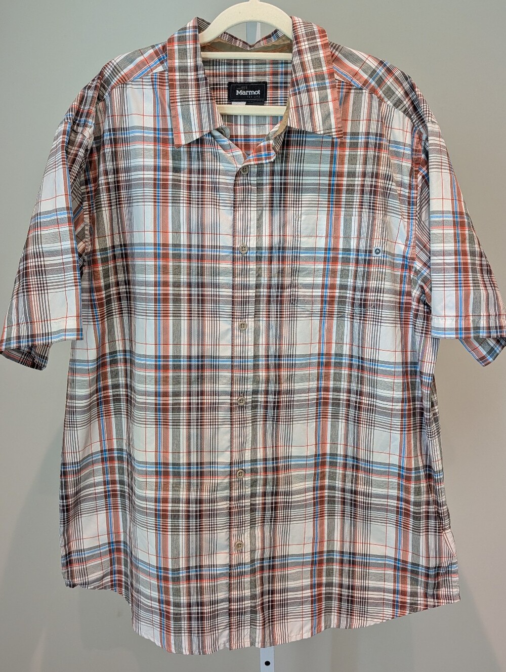 Marmot Plaid Button Down Shirt Short Sleeve Men's Outdoors Sz XL